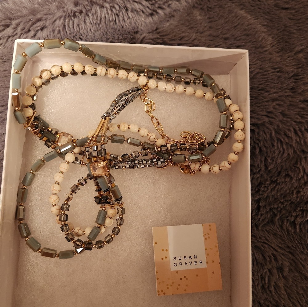 Susan Graver 32 inch Graduated Crystal & Gemstone Beaded Necklace